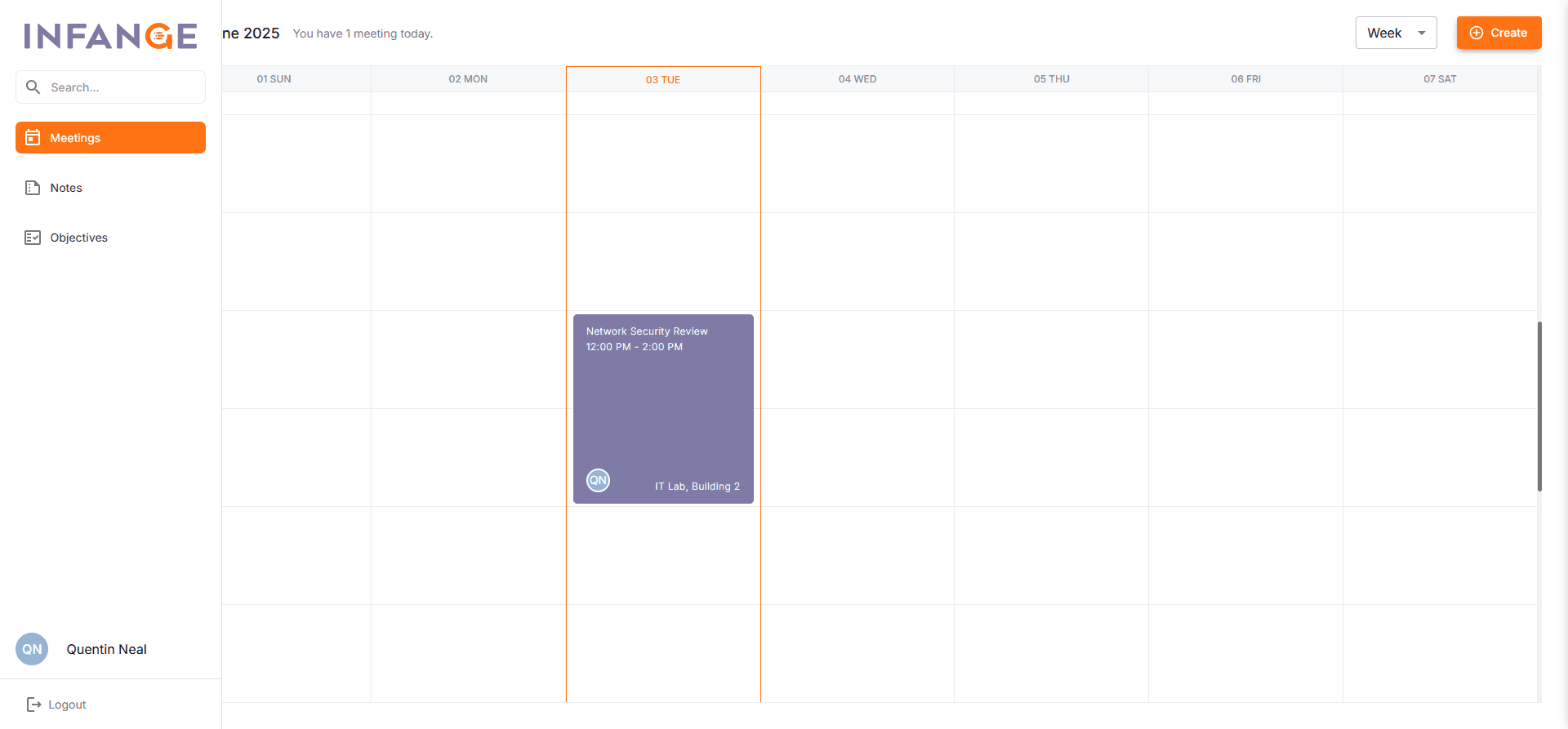 Infange project interface screen 1